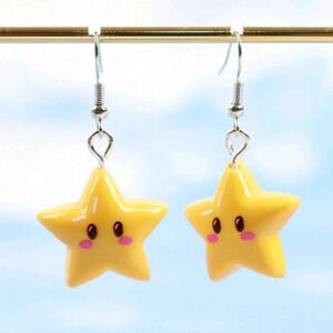 Super Mario game party enamel silver dangle earrings women's princess peach star